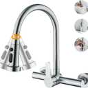 LIWEIKE Wall Mounted Kitchen Faucet with Sprayer 360 Degree Swivel Wall Mount Kitchen Faucets 8 Inch Center Single Handle Commercial Sink Faucet,Bruhsed Nickel