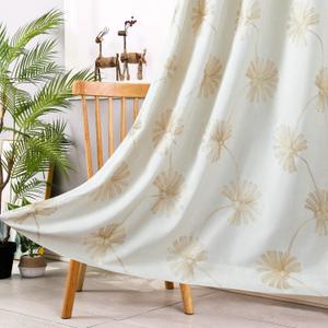 VOGOL Country Style Curtains 96 Inches Length, Beige Flower Embroidered Thermal Grommet Drapes for Dining Room, 2 Panels White Light Filtering Window Treatments for Office, 52 x 96 (52"W x 96"L (Pack of 2))