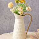 Elegant Cream/White Metal Pitcher Vase, Farmhouse Galvanized Flower Vase, Rustic Decorative Milk Jug for Home Decor, 10.8''H