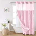 eachope No Hook Boho Farmhouse Shower Curtain with Snap-in Fabric Liner set-71Wx74H(72H),Pink Tufted Chevron Striped Hotel Grade Cloth Shower Curtains for Bathroom with Window,Water Repellent
