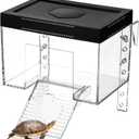 Tortoise Sunshine Warm Room, Elevated Transparent Turtle Basking Platform with Ramp & Lid, Adjustable Height, Small Turtle Habitat with Reserved Hole for Hex Basking Lamp (Small)