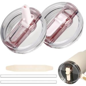 2 Pack 30 oz Tumbler Flip Straw Lid for Stanley Quencher ProTour Leak Proof Lid Replacement for Stanley H2.0 Quencher, Spill Proof Reusable Lid for Stanley Cup Accessories (Rose Quartz *2, 30 oz)