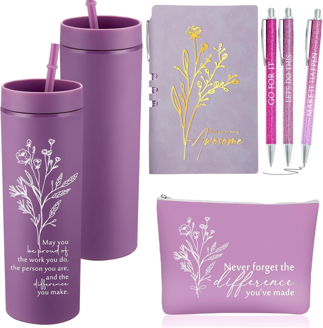 Funnymoom 6 Pcs Employees Appreciation Gift Set for Women, Teacher Principal Appreciation Gifts, Thank You Box for 16 oz Tumbler Makeup Bag Journal Pens Mother's Day for Nurse Mentor Coworke (May You Be Proud, Purple)