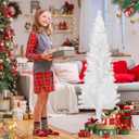 Sunnyglade 4FT Lighted Artificial Christmas Tree, Small Tinsel Pine Tree with 100 LED Light, Pen-Shape Xmas Tree with PVC Full Branch Tips & Stand for Indoor Christmas Home Party Decor (White)