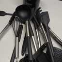 Large Silicone Cooking Utensils Set - Heat Resistant Kitchen Utensils Sets,Spatula,Spoon,Turner Tongs,Brush,Whisk,Stainless Steel Silicone Cooking Utensil for Nonstick Cookware Dishwasher Safe (Black)