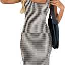 GORGLITTER Women's Striped Crochet Maxi Dress Gingham Square Neck Slit Bodycon Long Casual Wedding Guest Dresses (L)