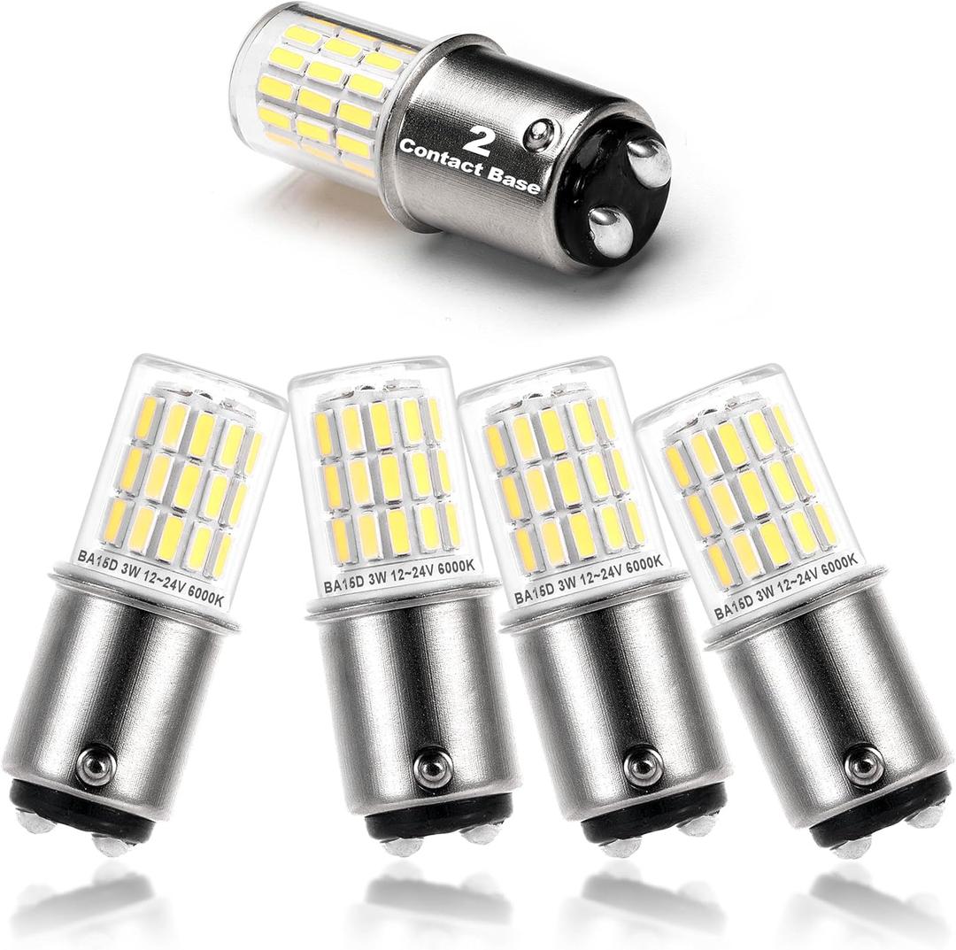12V BA15D LED RV Camper Interior Light Bulbs,1076 1142 1176 S8 3W 6000K Daylight Bright White,Double Contact DC Bayonet Base,AC10-24V DC10-30V Low Voltage BA15D for Marine Boat Trailer Lights,5Pack