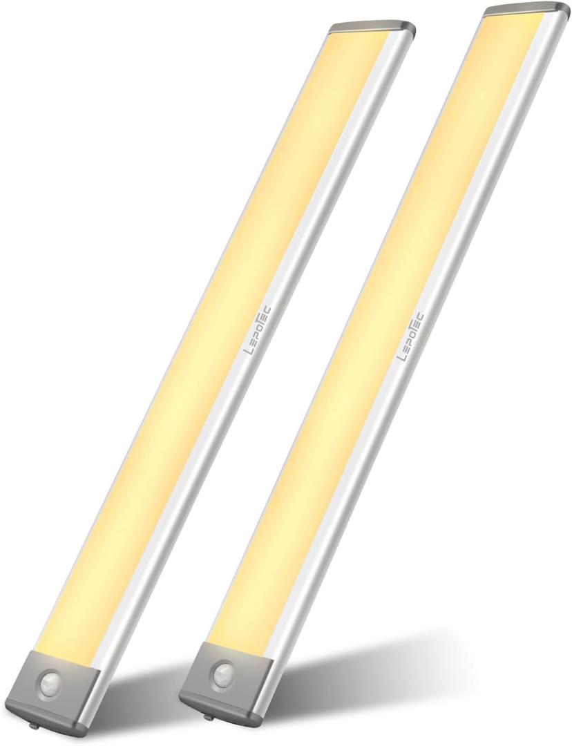 LEPOTEC 54 LED Under Counter Lighting, Motion Kitchen Cabinet Light, Battery Operated Closet Lights, Rechargeable Wireless Camper Caravan Night Light,Warm White (2 Pack)