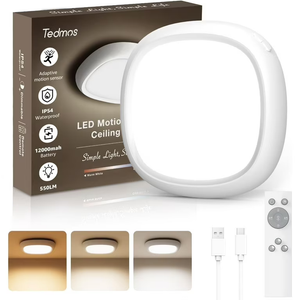 Rechargeable Shower Light for Inside Shower, 12000mAh Motion Sensor Wireless Ceiling Light with Remote No Wiring, Battery Operated Closet Lights Cordless LED Overhead Lighting for Pantry Bathroom