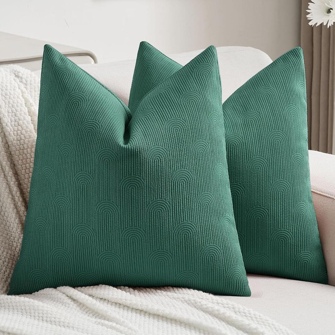 FUTEI Pack of 2 Chenille Decorative Throw Pillow Covers 20x20 Inch,Soft Cozy Striped Geometric Patterns Cushion Case,Modern Home Decor for Couch Bed Living Room,Teal