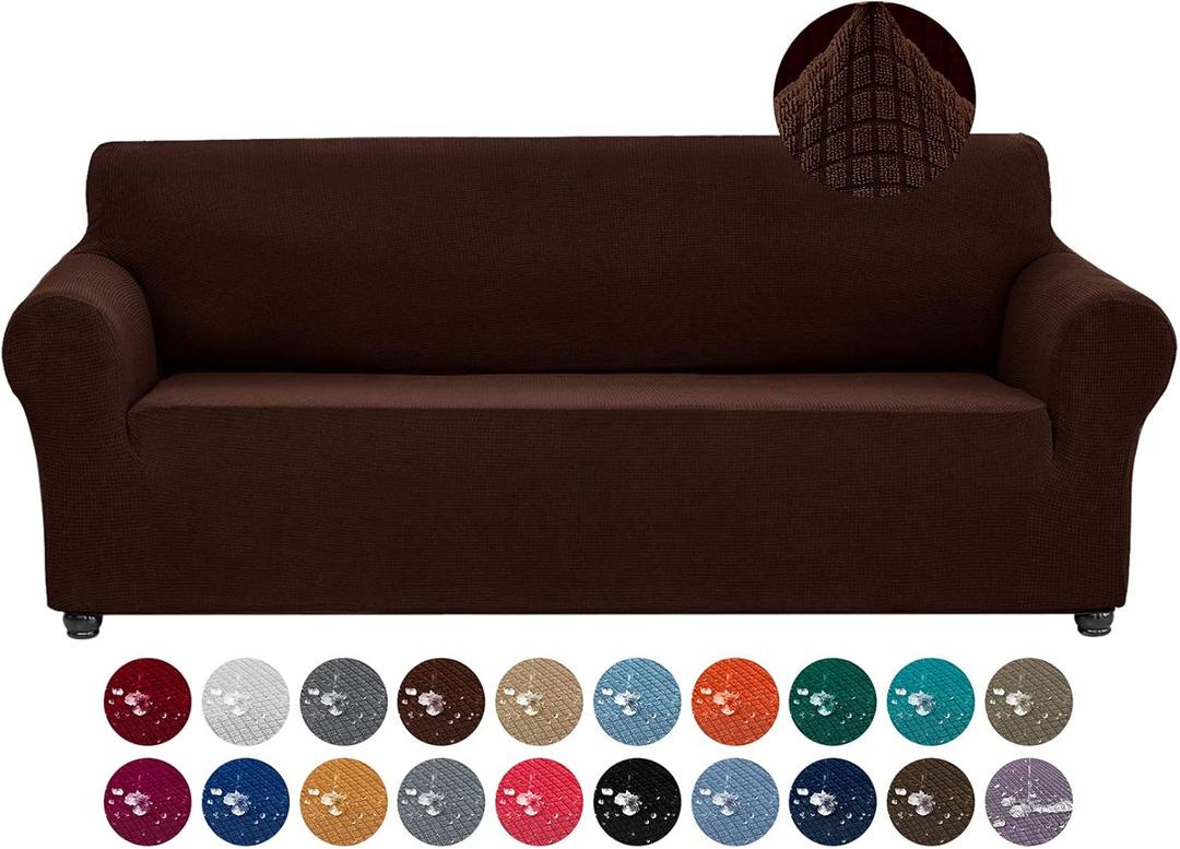 Joccun Stretch Couch Cover Slipcovers, 1-Piece Sofa Covers for 3 Cushion Couch Spandex Jacquard Washable Furniture Protector Cover for Living Room,Kids,Pets(Sofa,Chocolate) (Large78"-94")