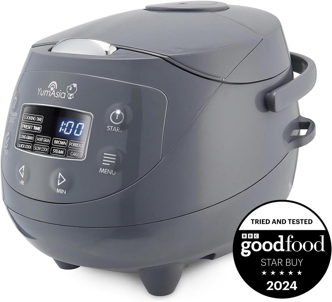 Yum Asia Panda Mini Rice Cooker With Ninja Ceramic Bowl and Advanced Fuzzy Logic (3.5 cup, 0.63 litre) 4 Rice Cooking Functions, 4 Multicooker functions, Digital LED display - 120V (Cobalt Grey)