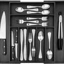 Purawood Bamboo Drawer Organizer - Expandable Silverware Organizer & Utensil Organizer, Cutlery Tray with Dividers, 7-9 Slots - Premium Kitchen Drawer Organizer for Utensils & Flatware (Black)