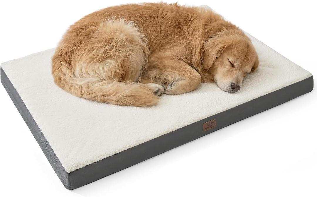 Bedsure XL Dog Beds Large Sized Dog -Comfy Flat Extra Large Pet Beds with Removable Washable Cover, Orthopedic Egg Crate Foam Mat, Suitable for Pet Up to 100 lbs (Grey)