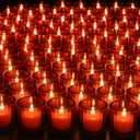 Mumufy 50 Pcs Glass Tealight Candle Holder Ribbed Votive Candle Holder for Centerpiece Wedding Proposal Spa Aromatherapy Meditation Home Decor (Red)