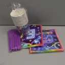 142Pcs Video Game 10th Birthday Party Decorations Neon Level 10 Birthday Decorations Plates Napkins Cups Banner Tablecloth for Boys 10th Party Supplies