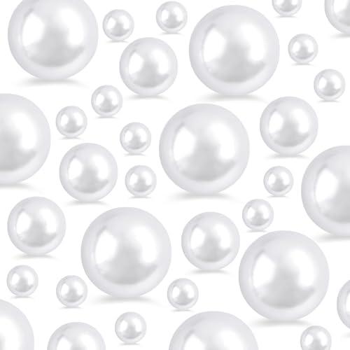 EGKamh 260Pcs White Glossy Beads - 6mm, 14mm, 18mm Round Plastic Pearl Beads for Centerpiece Decor, Wedding, Birthday, Christmas Party, Home Decor