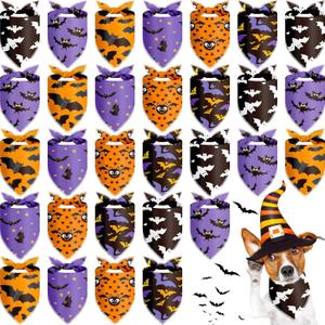Frienda 30 Pcs Halloween Dog Bandanas Bulk Bat Bandanas for Dogs Black Orange Purple Triangle Kerchief Bibs Scarf Set for Pet Halloween Costume Photo Props Accessories Pet Shops, 6 Styles