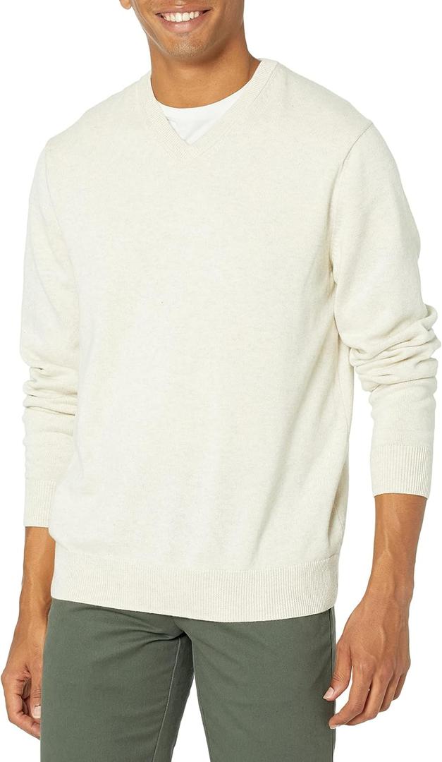 Amazon Essentials Men's V-Neck Pullover Sweater (Oatmeal Heather)