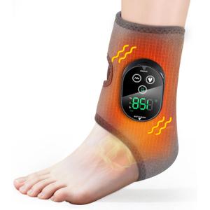 AFDEAL Foot Ankle Massager for Pain Relief, Cordless Ankle Heating Pad with Massage, Foot Massager Heated Ankles Brace Wrap, 6 Heats, 3 Vibrations (Grey)