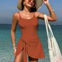 Pink Queen Women's One Piece Swimsuit 2026 Tummy Control Swim Dresses Skirt Adjustable Straps Bathing Suit Beachwear (Orange, L)