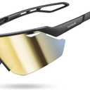 Lamicall 24g Polarized Sports Sunglasses for Men Women - UV400 Protection Sun Glasses Gifts for Running Cycling Baseball (Black Frame-gold Lens)