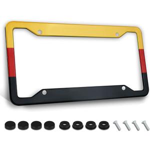 German Flag License Plate Frame Stainless Steels Patriotic Black Car Tag Holder Frames with 4 Holes and Screws 12 x 6 Inch Decoration for US Vehicles Standard for Women Men