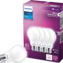 Philips LED 60W A19 4-Pack Ultra Definition Daylight (5000K) 800 Lumen (8W = 60W) Dimmable Frosted Flicker-Free Light Bulbs
