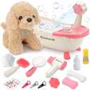 Dog Bath Toys Bathtub Set for Kids 15 Pcs Pet Care Play Set,Real Working Bathtub with Detachable Shower Spray and Accessories,Pretend Role Play for Toddlers 3+Years Old Christmas Birthday Gifts