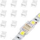 LightingWill RGB LED Connectors 4Pin 10mm, 10 PCS Strip to Strip Connector Transparent Solderless, Unwired Gapless LED Tape Light Connector, 4 Conductor No Dark Area for SMD 5050 Multicolor LED Strips