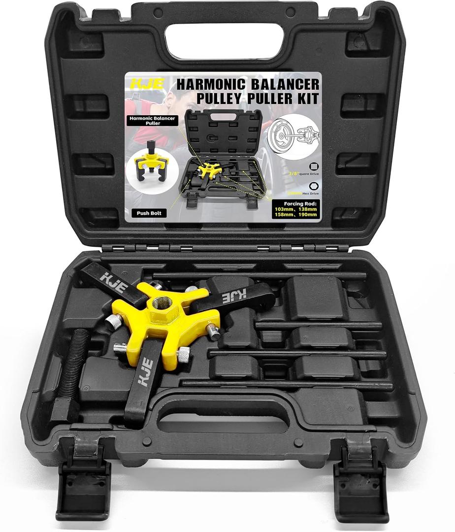 KJE Harmonic Balancer Puller Kit  Adjustable 3-Jaw Puller Set for Removing Harmonic Dampers & Balancers -Includes 3/8 Square Drive Forcing Screw & 4 Rods (1pcs)