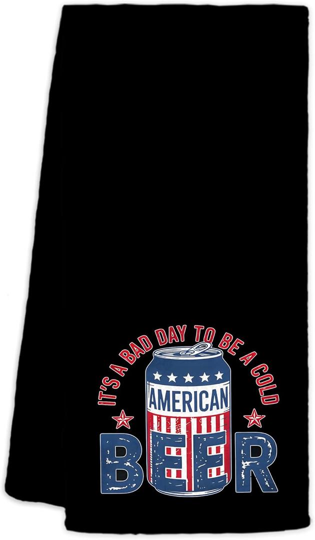 2 x Funny Beer 4th of July Kitchen Towels, American Flag Patriotic Beer Dish Tea Towels for Bar Kitchen Decor, Red White and Blue Independence Day Decorative Hand Towels for Bathroom, 16x24 Inch