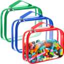 Sanwuta 3 Packs Toy Storage Bags with Zipper, Clear PVC Organizing Waterproof Toy Bags for Board Games, Building Blocks, and Kids Books(12.6 x 9 x 2.36 Inch,Red, Blue, Green)