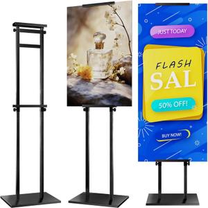 Poster Stand for Display, Pedestal Sign Stand, Double Sided Banner Stand with Non-Slip Base, Metal Heavy Duty Poster Board Stand, 75 Inches Height Adjustable Standing Sign Holder for Board Foam Display