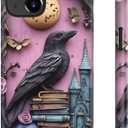 for iPhone 15 Case Cute – Wireless Charging Compatible – Dual-Layer Shockproof Protection with Stylish Wildflower Design – Protective Cover for Women - Gothic Raven Purple Floral
