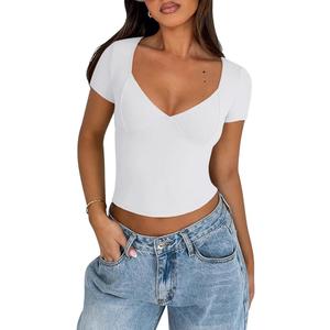 Reoria Women's Sexy Long Sleeve Going Out Tops Pleated Bustier Shirt Cute Sweetheart Neck Y2K Cropped Top, XL