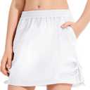 Girls Athletic Skirts Elastic Waist Active Skorts with Built-in Shorts Kids Ruched Tennis Skirts White 5-6 Years (White)
