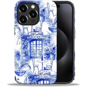 Case for iPhone 15 Pro,Durable Drop Protection Shockproof Silicone + Hard PC 2 in 1 Hybrid Protective Cover with Stylish Pattern Design French Garden Cafe Cat