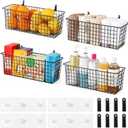 4 Set [EXTRA LARGE] Hanging Wall Mount Storage Baskets with Adhesive Hooks & Steel Hooks, Multiuse Sturdy Wire Metal Organizing Baskets for Home Kitchen Bathroom Pantry Utility Organizer, Black