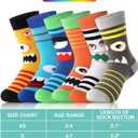 Jinei 6 Pairs Boys Monster Pattern Socks Kids Toddler Funny Crazy Cotton Crew Socks Novelty Christmas Gift Party Favors, 4-7 Years