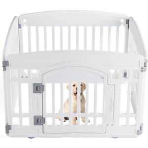 Sweetcrispy Plastic Dog Playpen - 4-Panel 24" Expandable & Durable Pet Fence for Medium Dogs - Indoor & Outdoor Portable Puppy Playpen with Secure Locking Door, White
