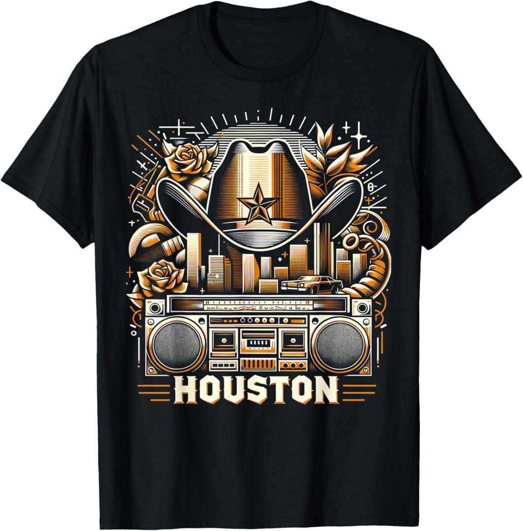 Houston Cowboy Rap T-Shirt | Men Women XS - 6XL | Graphic T-Shirt (Small, Black)