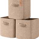 11 Inch Storage Cubes, 3 Pack Cube Storage Bins for Organizing, Cotton Rope Woven Baskets for Shelves, Bathroom, Kids Room, Closets, Baby Nursery - Jute