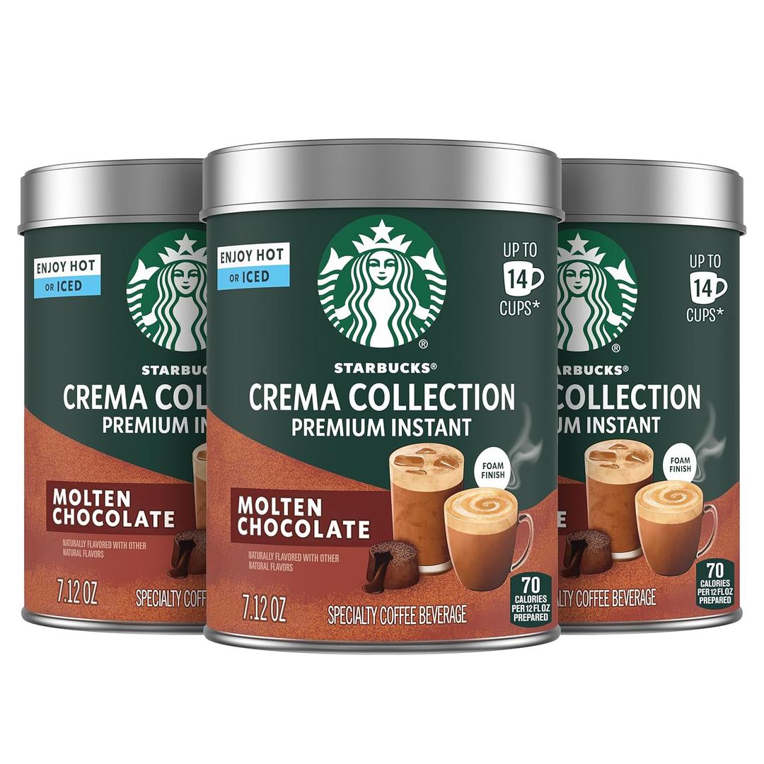 Starbucks Crema Collection Premium Instant Molten Chocolate Flavored Instant Coffee, 100% Arabica Beans, 3 Tins (7.12 Oz Each) 1.34 lb. (BBD 05/19/26)