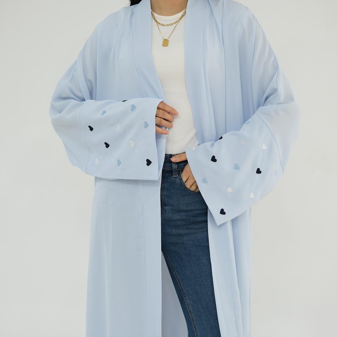 Loriya Summer Abaya Eid Embroidered Heart Abaya Open Front Cardigan Maxi Dress Arabian Robe Women Abayas Islamic Clothes, Size: S
