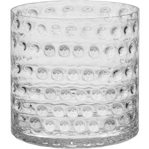 10" Wide 10" High Decorative Glass Cylinder Vase with Dimpled Circle Pattern, 8 Inch Tall, Clear (1, 10"x10")