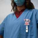 Pink Love Heart Cow Badge Reel Valentines Badge Clip Cute Cow Badge Reels Retractable Valentines Badge Holder with Retractable Clip Funny Animal ID Card Holder for Nurse Doctor Teacher Office Staff