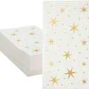 Juvale Disposable Napkins with Gold Stars - 4 x 8 In, 3-Ply, White & Gold, 50 Count - Decorative Paper Napkins for Star Themed Parties & Weddings