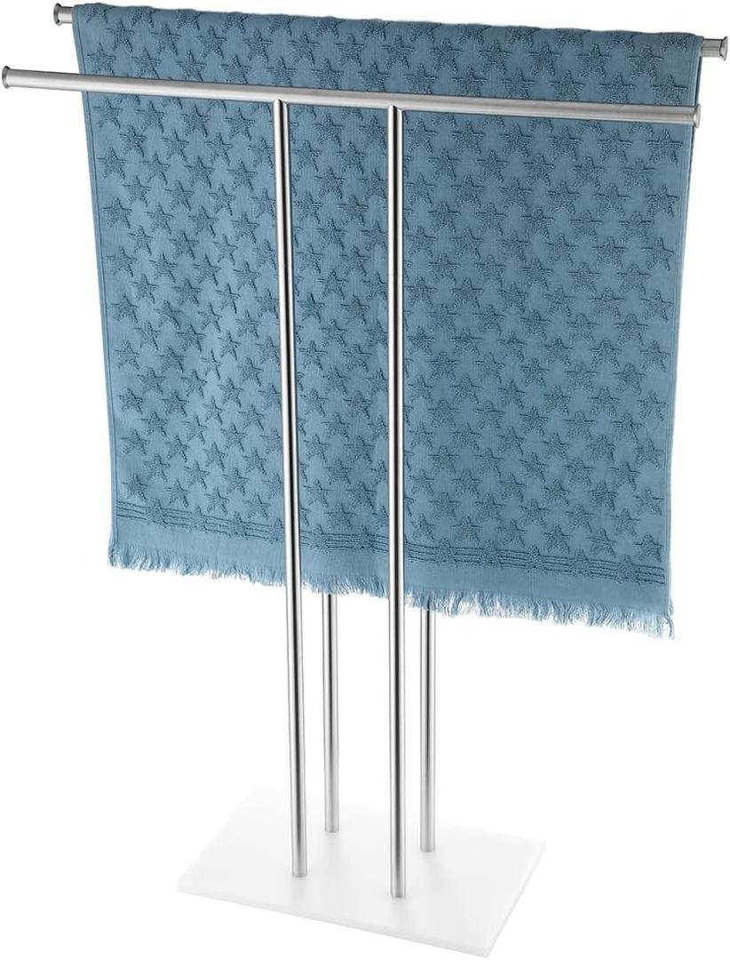 JQK Bath Towel Holder Stand Brushed, 30 Inch Free Standing Double Towel Rack Shelf for Bathroom Floor, Brushed Steel, BTH100L30-WN (2 Bars)