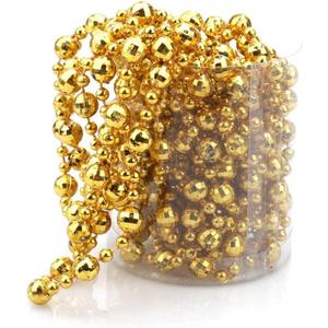 Vpang Round Crystal Pearls Beads String Garland for Christmas, Valentine, Exhibition, Wedding, Party, DIY Craft, Home Decoration, 106 inch (Gold)